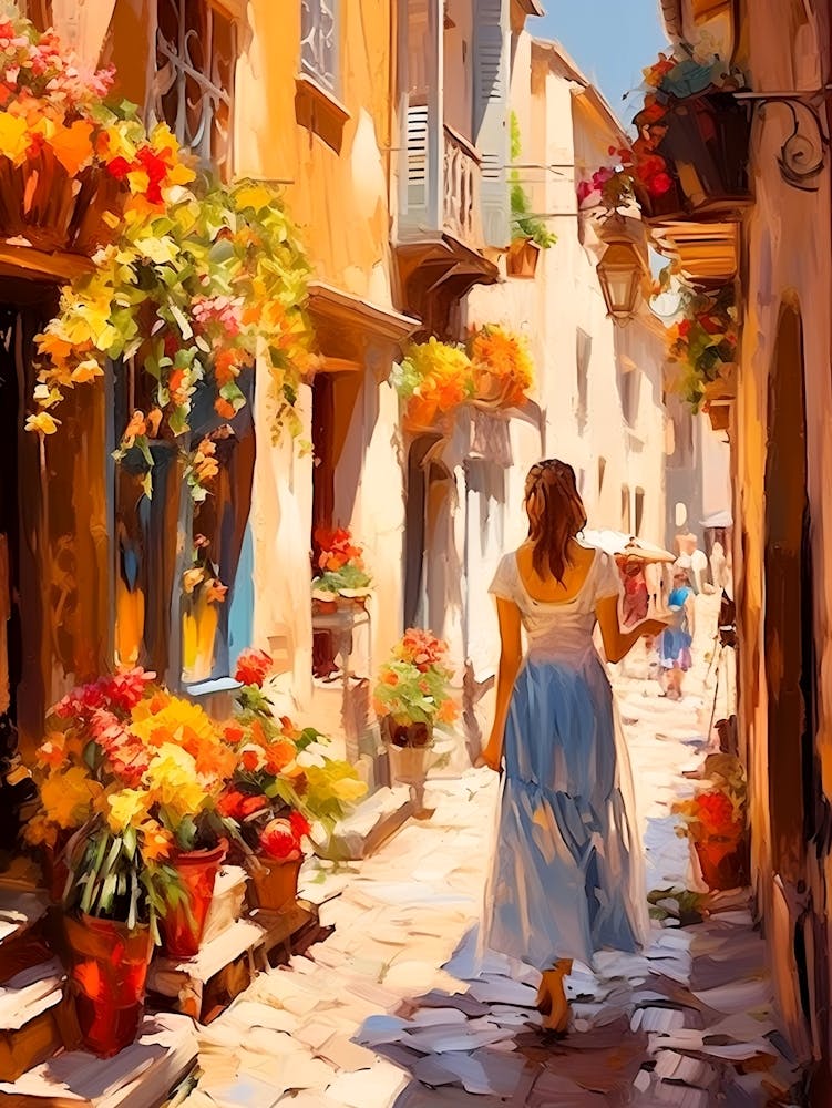 Femme Marchant Dans Une Rue Étroite