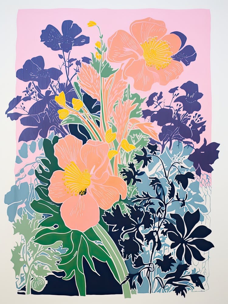 Colourful Bouquet Of Flowers In Risograph Style 9