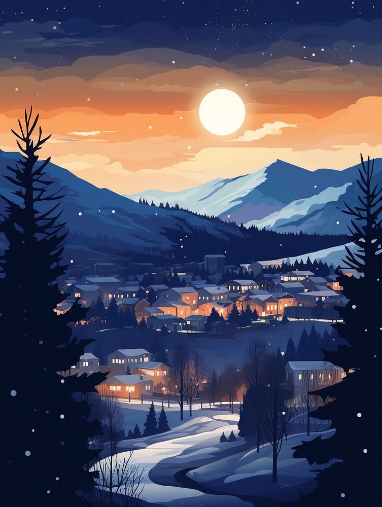 Winter Travel Night Illustration Boulder Colorado 3