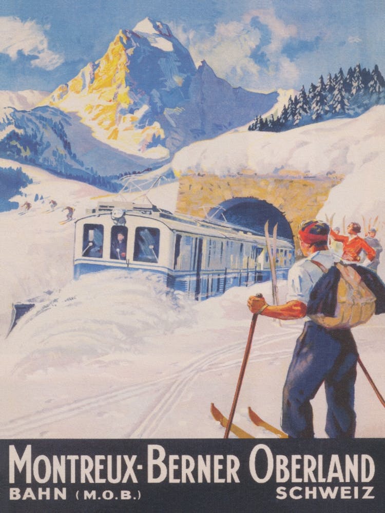 Montreux-Berner Oberland Switzerland Vintage Ski Poster