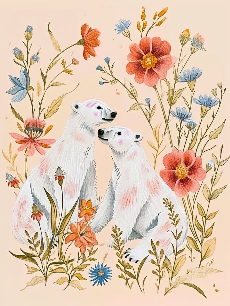 Volkstümliche Blumen Tierzeichnung Eisbär 5