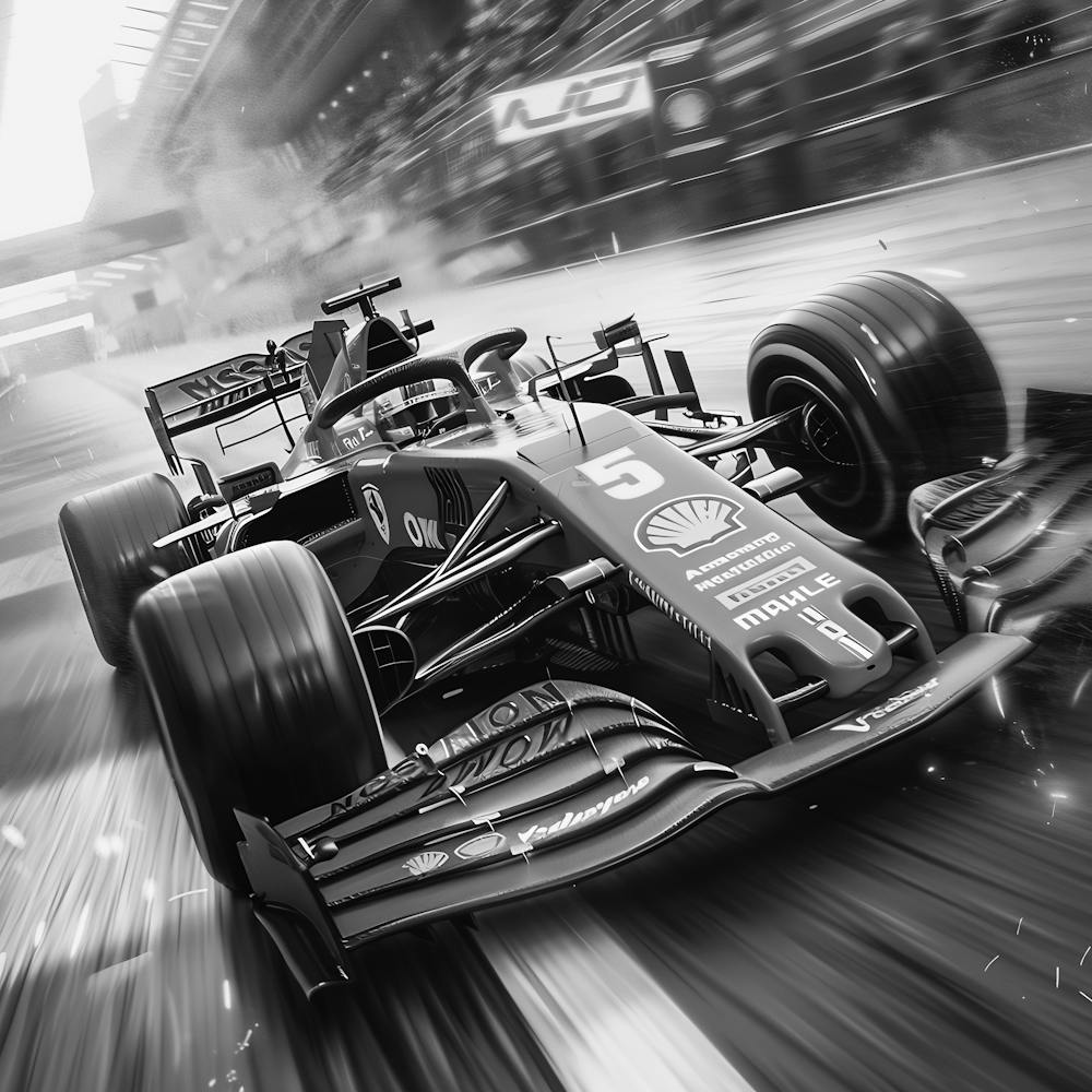 Black And White Racing Car In Motion