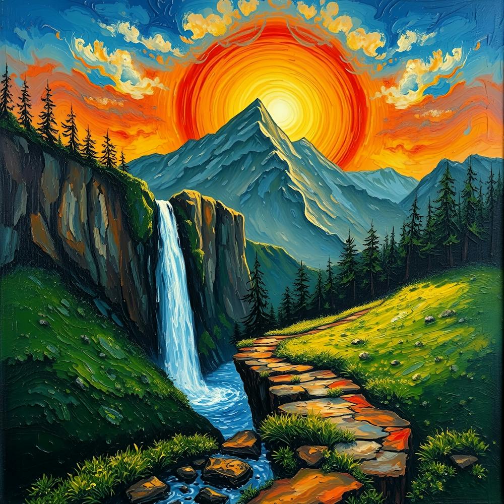 Sunset Over Waterfall