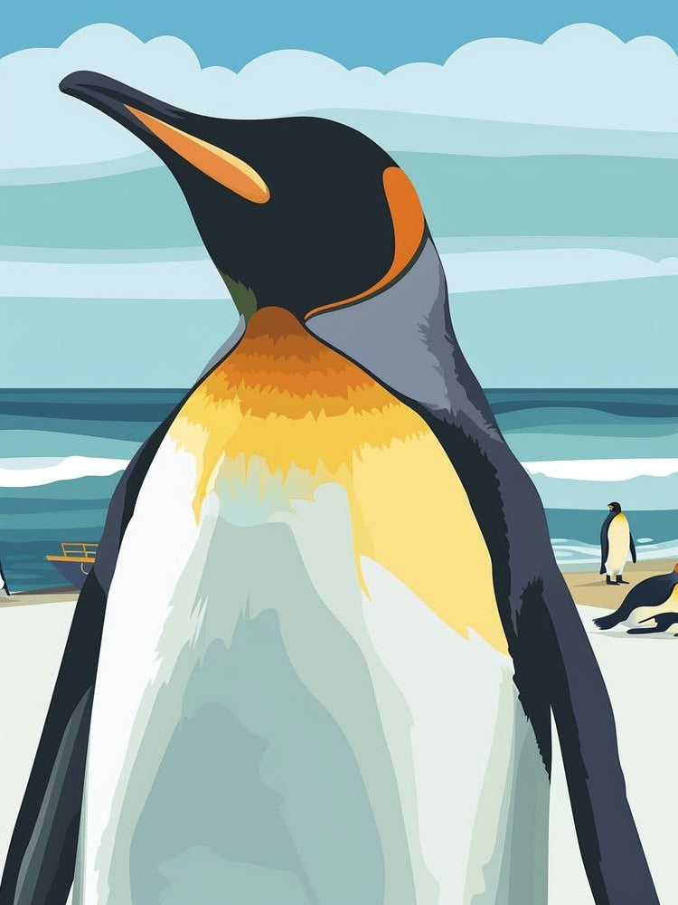 King Penguin Paradise Harbor Minimalist Illustration 3