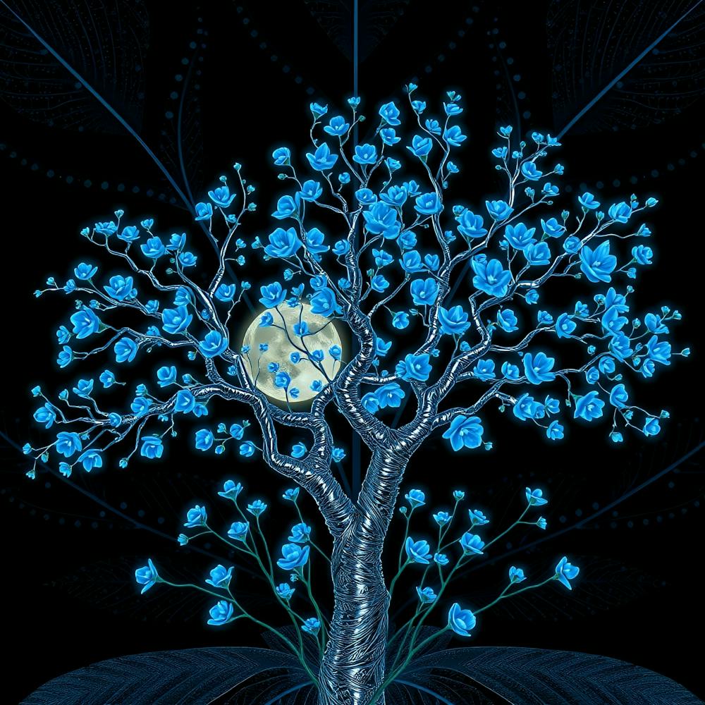 Blue Tree With Flowers