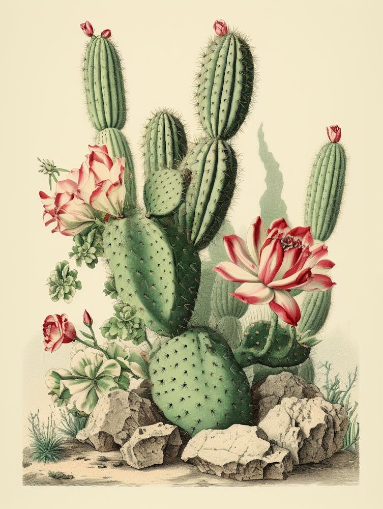 Vintage Cactus Illustration Bishops Cap Cactus