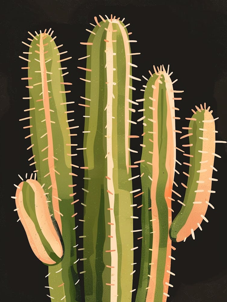 Ladyfinger Cactus Minimalist Abstract Illustration 1
