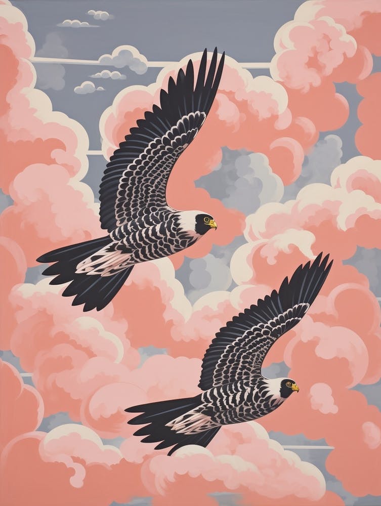 Vintage japanisch inspirierter Vogelkunstdruck Falke 3