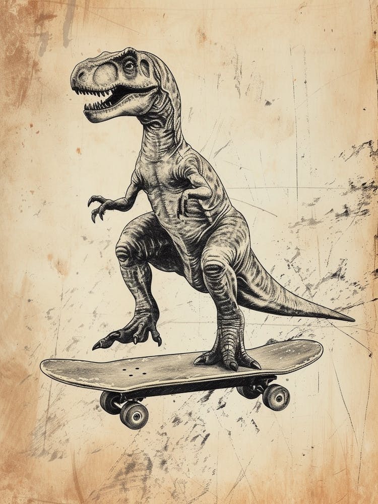 Vintage Ouranosaurus Dinosaur On A Skateboard 2