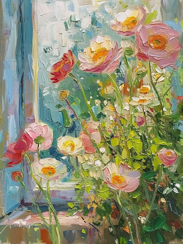 Ranunculus Flowers On A Cottage Window 2