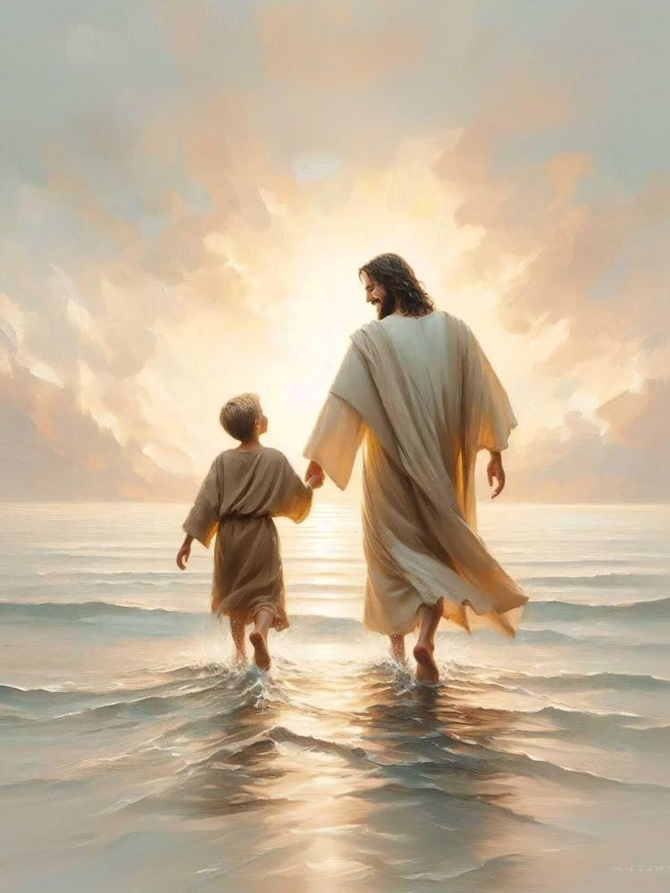 Miracle Day, Christian Painting, Jesus Walking On Water Art, Jesus With Children Art, Jesus With Little Boy, Lds Art, Bible Verse Wall Art