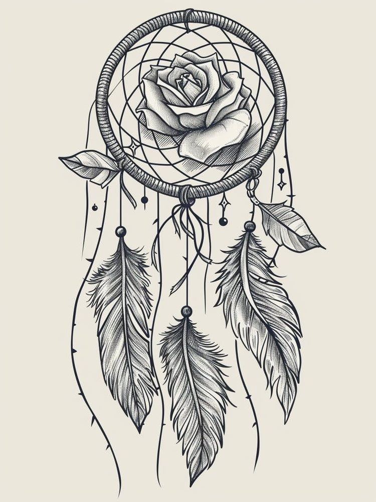 English Rose Dreamcatcher Line Drawing 5