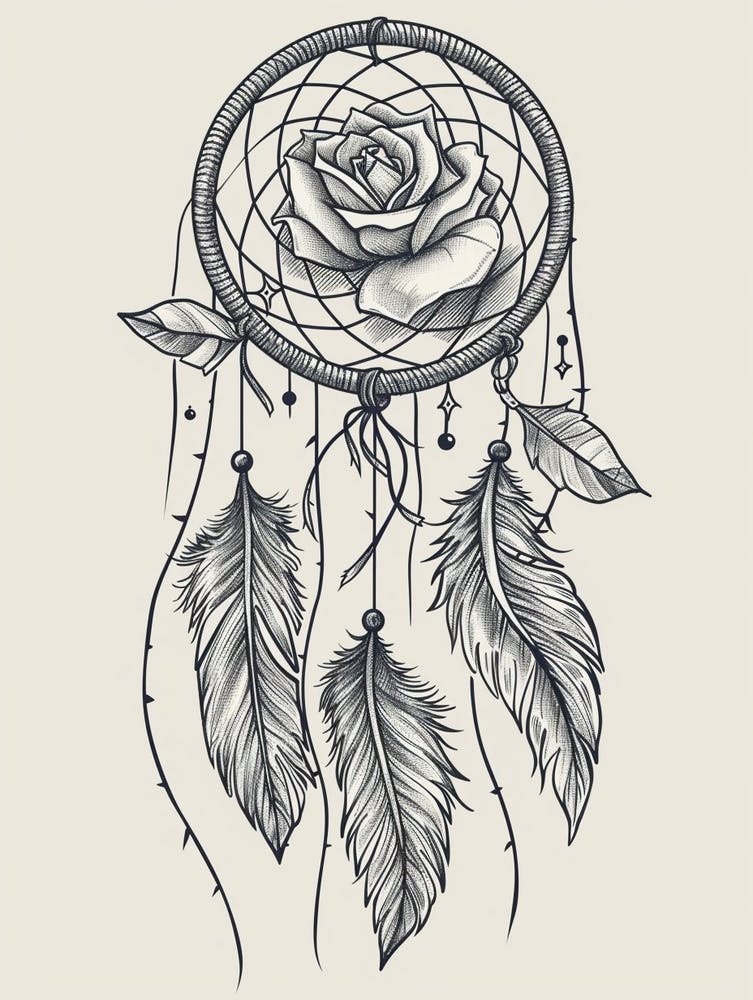 English Rose Dreamcatcher Line Drawing 5