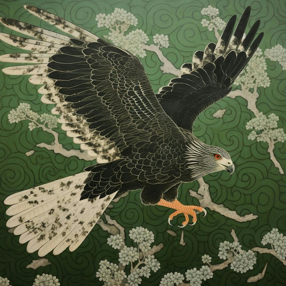 Ohara Koson Inspired Bird Painting Harrier 2 Square