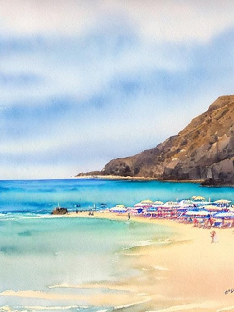 Amadores Beach 3, Gran Canaria, Spain Watercolour