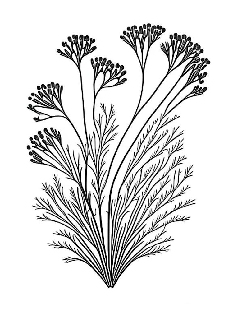 Caraway Herb William Morris Inspired Line Drawing 1