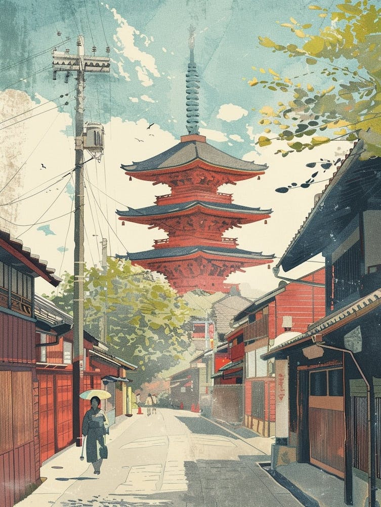 Osaka Japan 2 Retro Illustration
