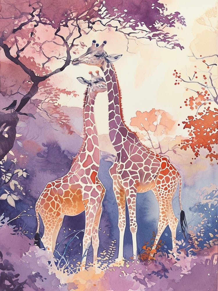 Lilac Giraffe Watercolour Style Illustration 7