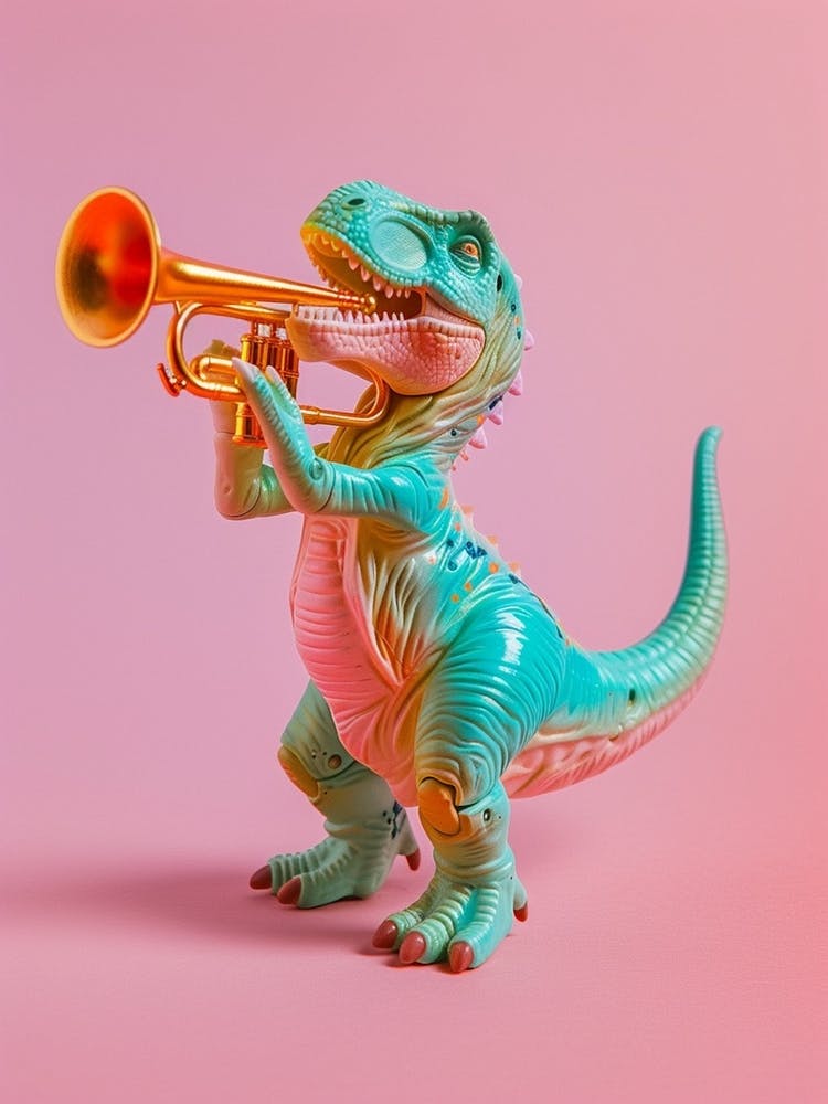 Pastel Toy Dinosaur Playing The Trumpet 1