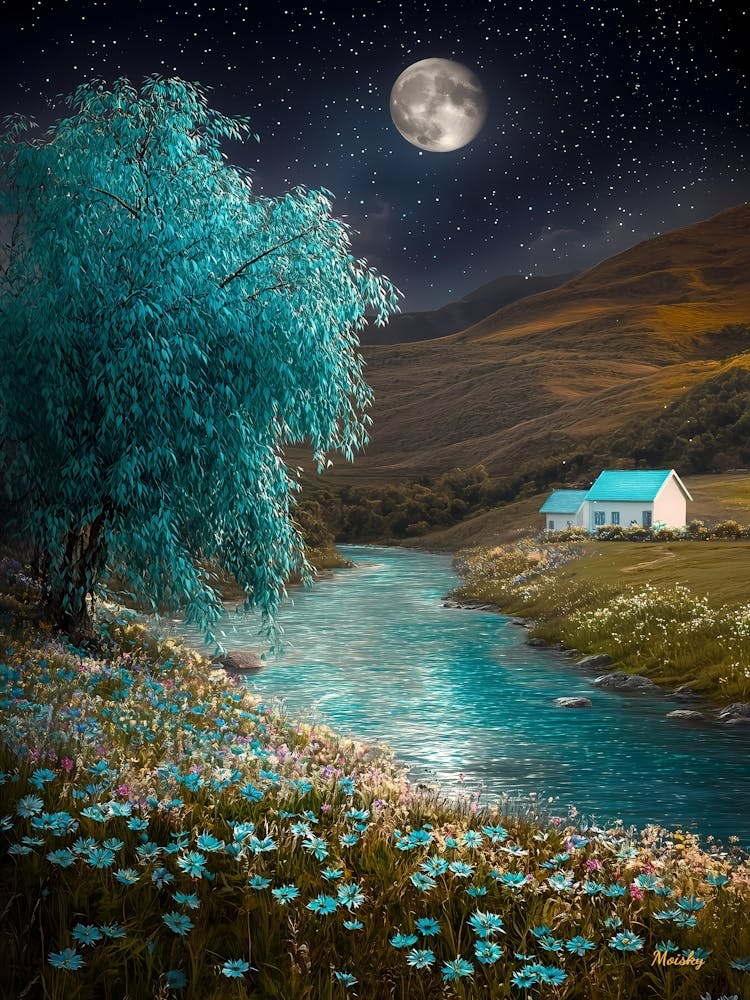 Clair de Lune Au Bord de la Rivière bleue
