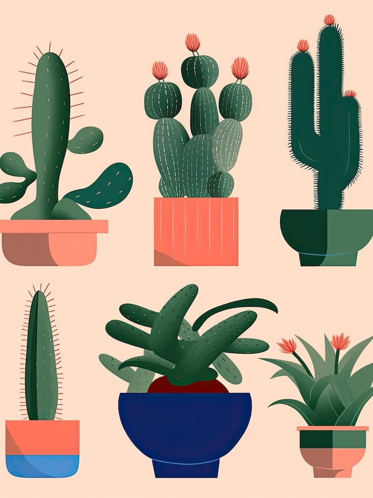 Collection D'illustrations de Cactus en Pot 1