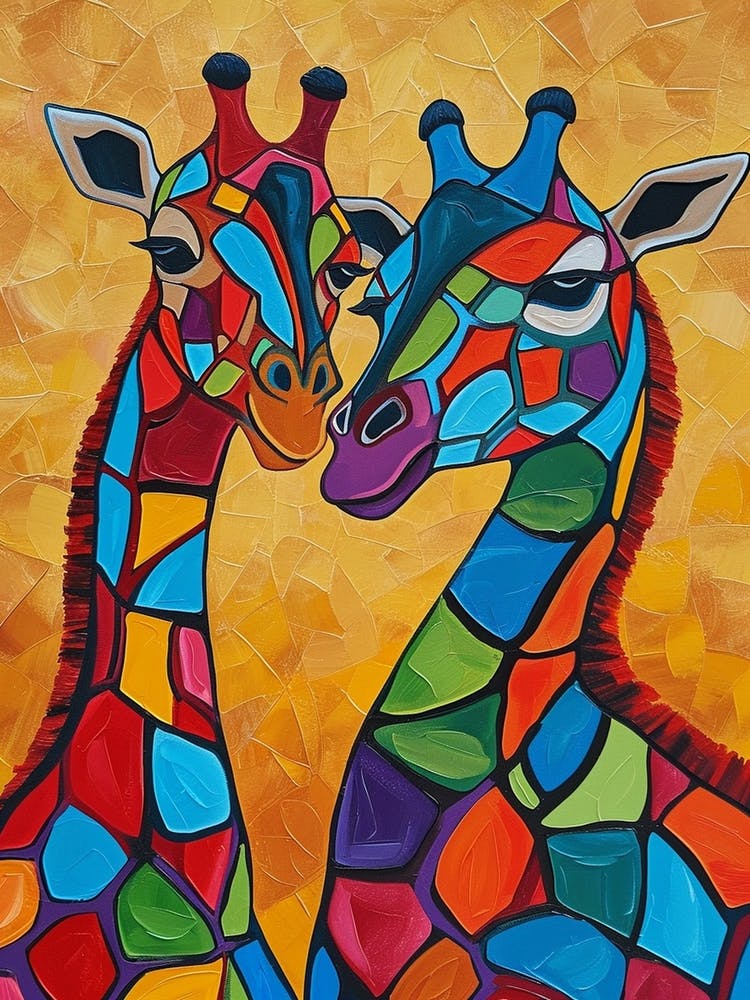 Two Giraffes Colourful Oil Painting Inspired 2