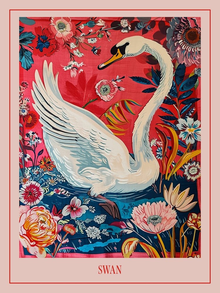 Blumen-Tier-Gemälde Schwan 3 Poster