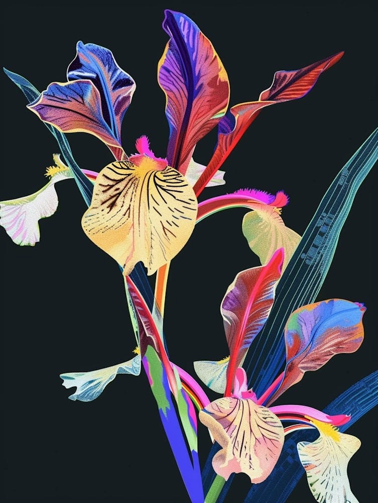 Neon Flowers On Black Iris 4