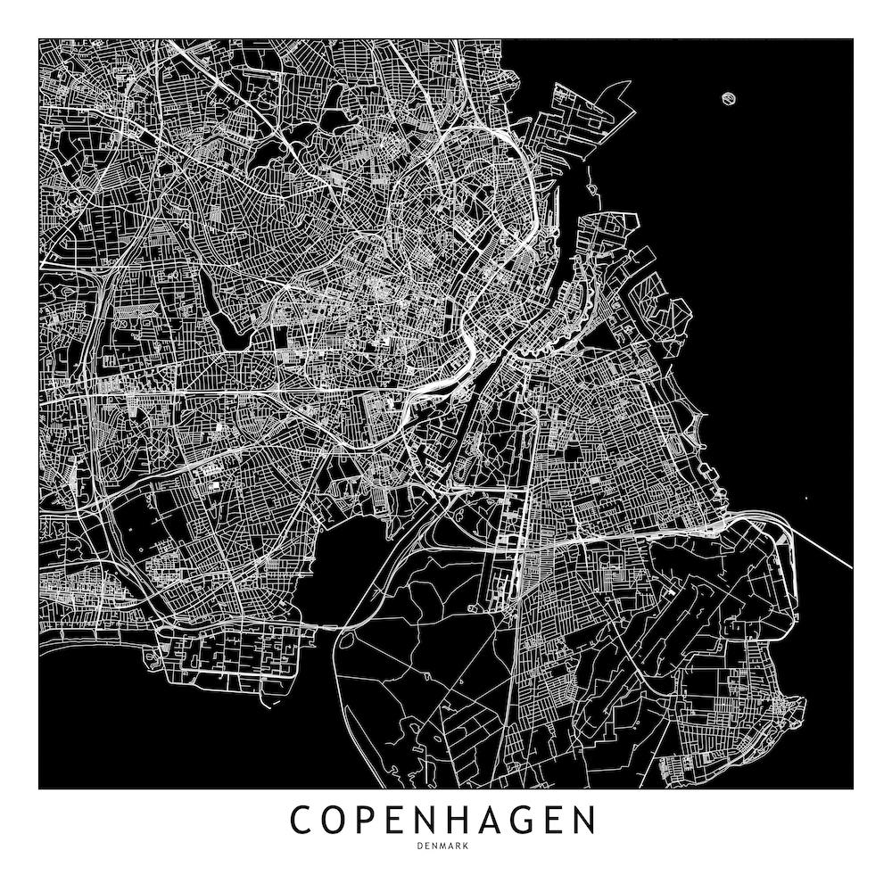 Copenhagen Black And White Map Square