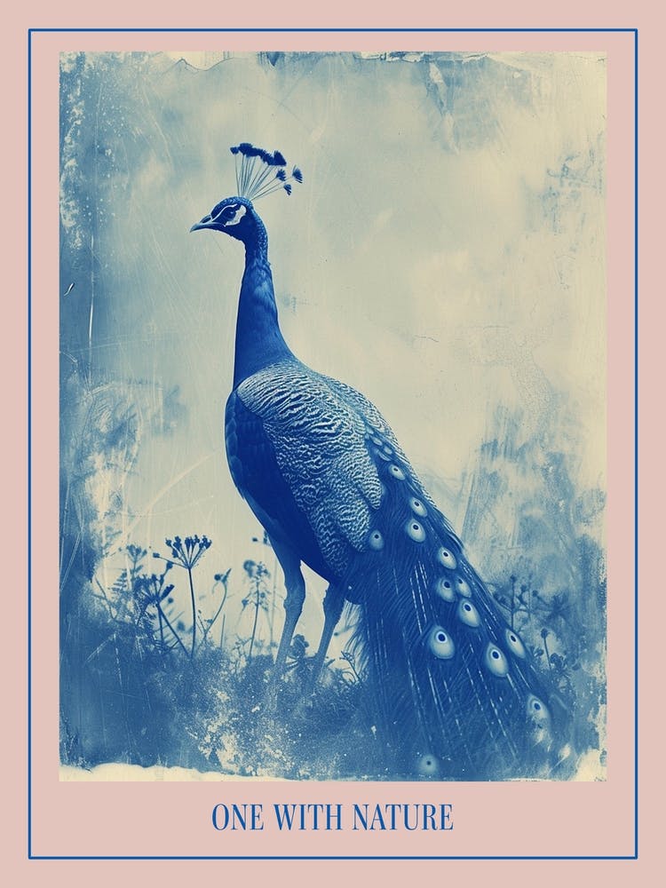 Peacock In The Wild Cyanotype Inspired 5 Poster
