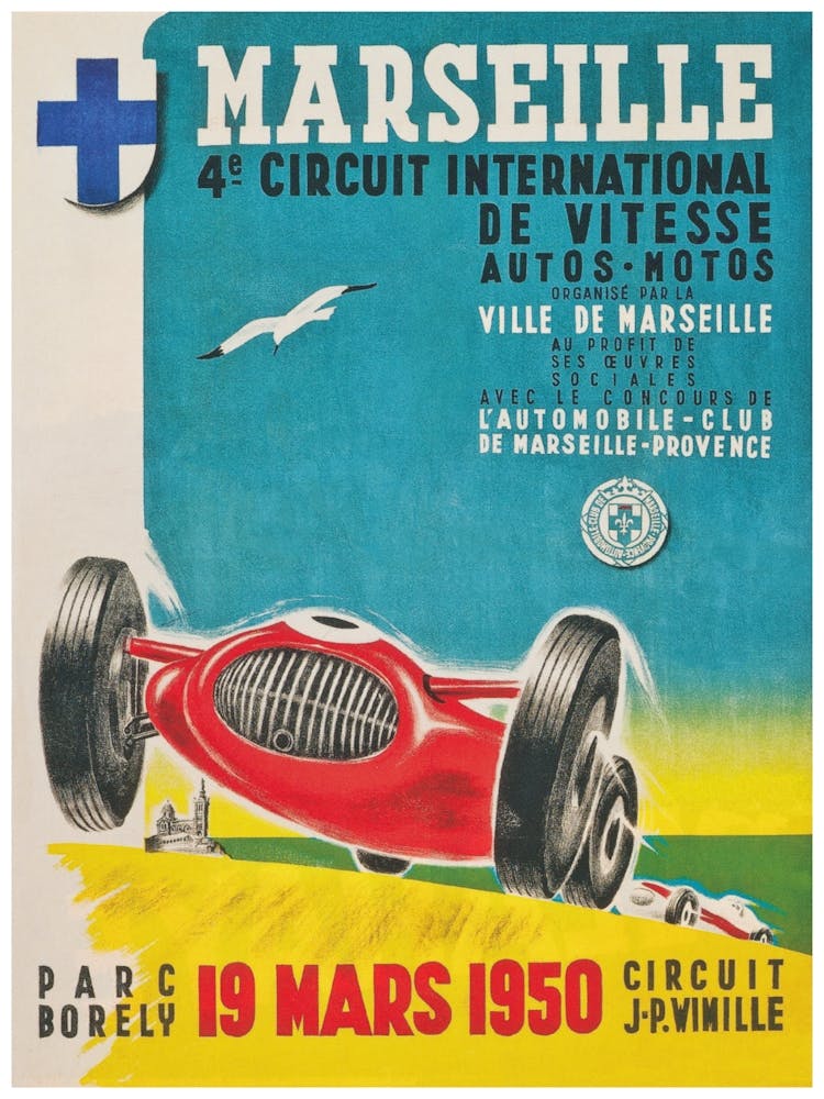 Marseille France Vintage Car Race Poster