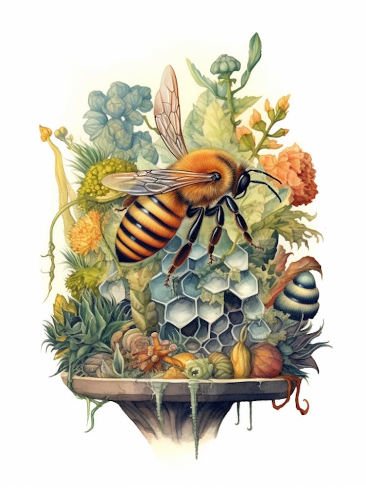 Large Carpenter Bee Beehive Watercolour Illustration 2