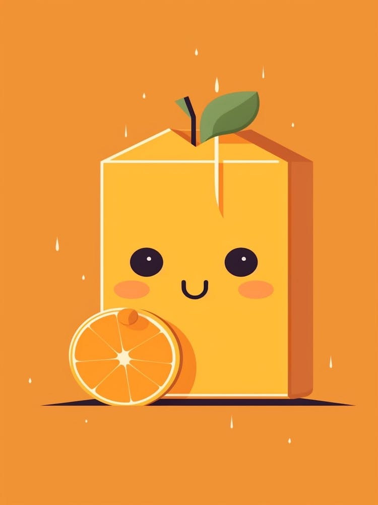 Orange Juice Box With A Cat Kawaii Illustration 4