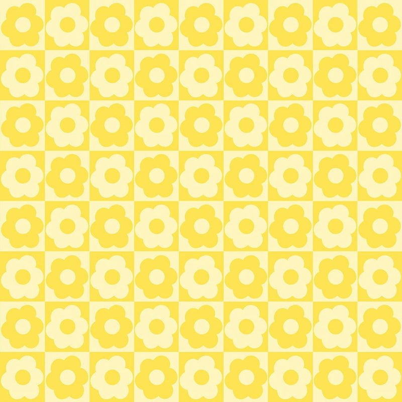 Floral Checker Yellow Square