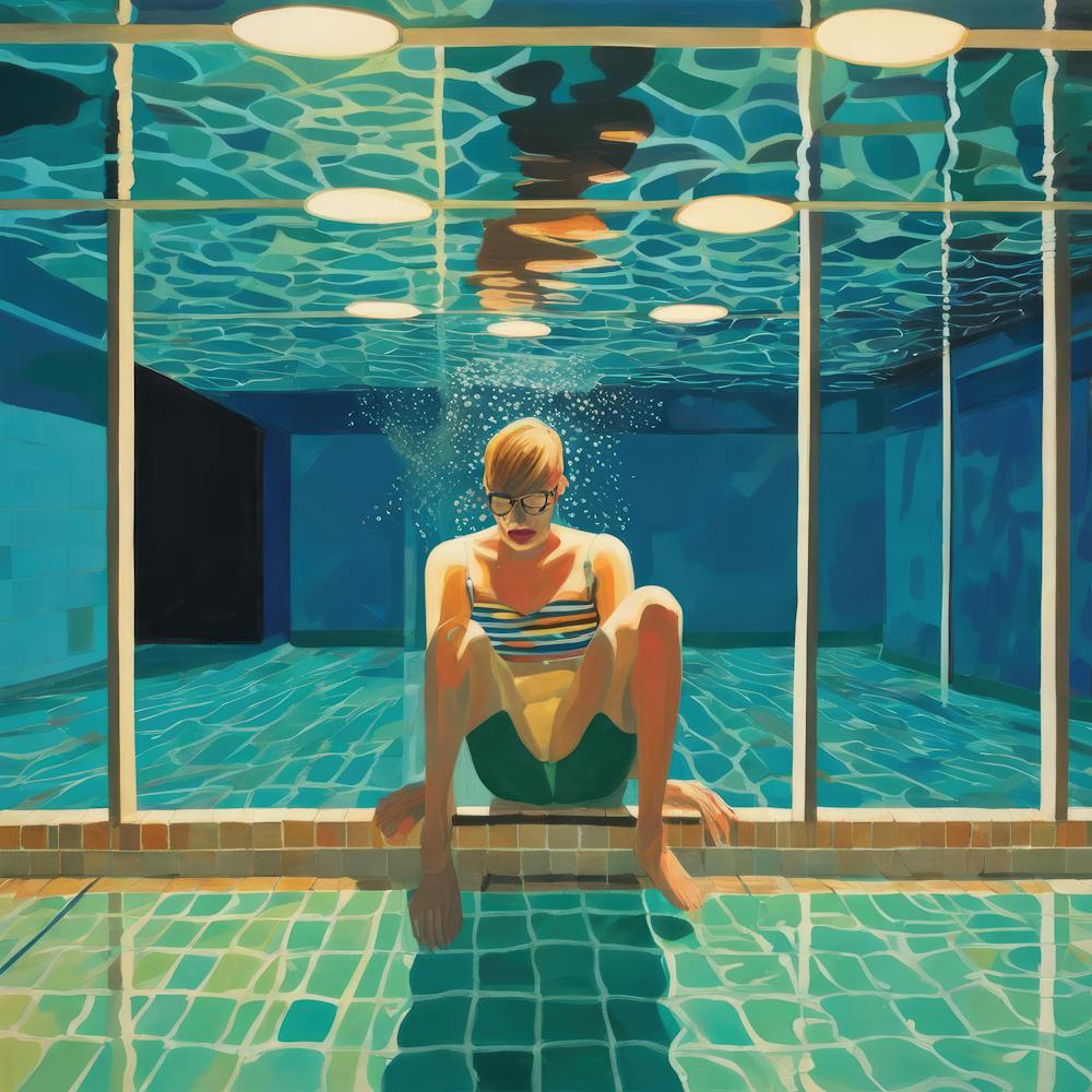 In Style of David Hockney. Swimming Pool at Night Series 5