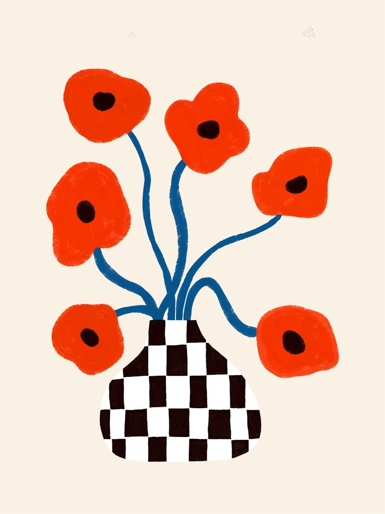 Poppies in Vase Cream