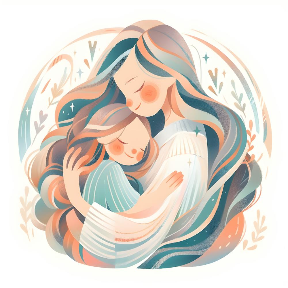 Safe And Loved Tender Illustration Of Mom With Baby