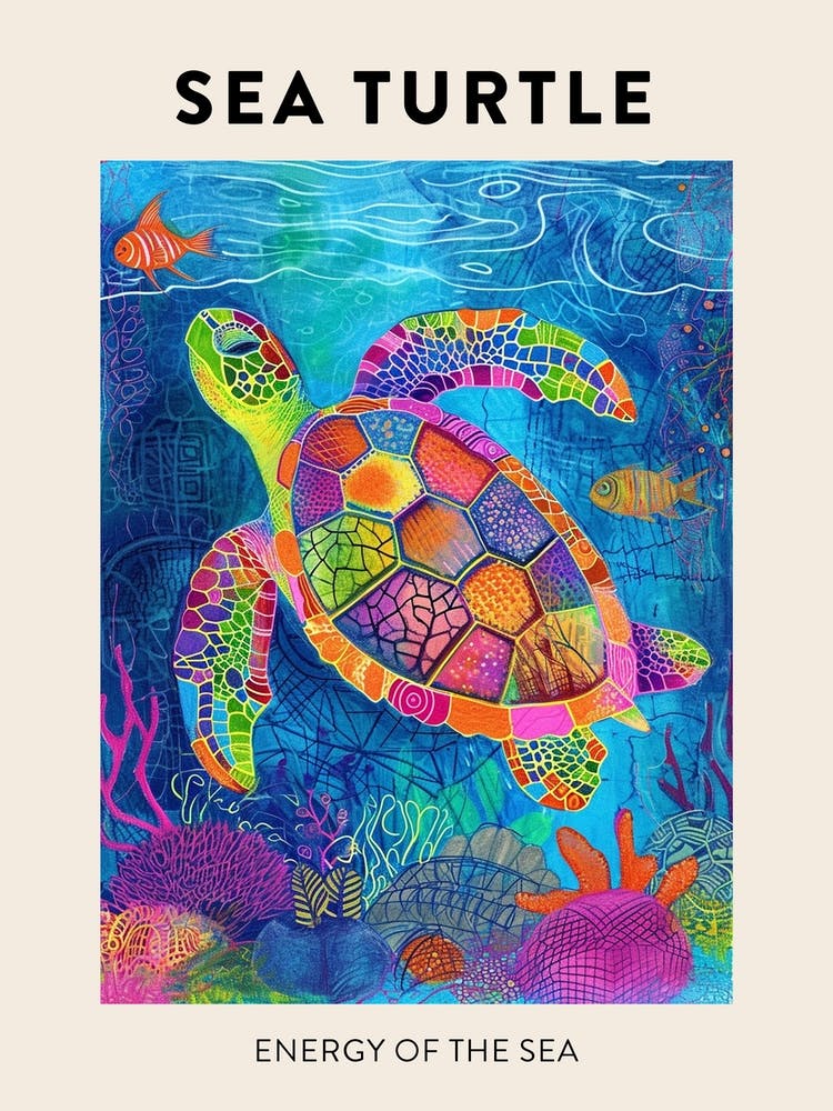 Rainbow Doodle Sea Turtle Poster 2