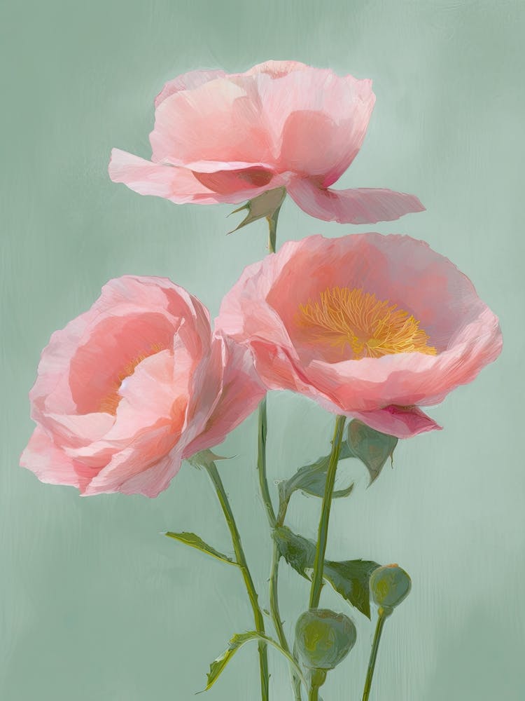 Pinke Rosen Blumen Acrylmalerei in Pastellfarben 5