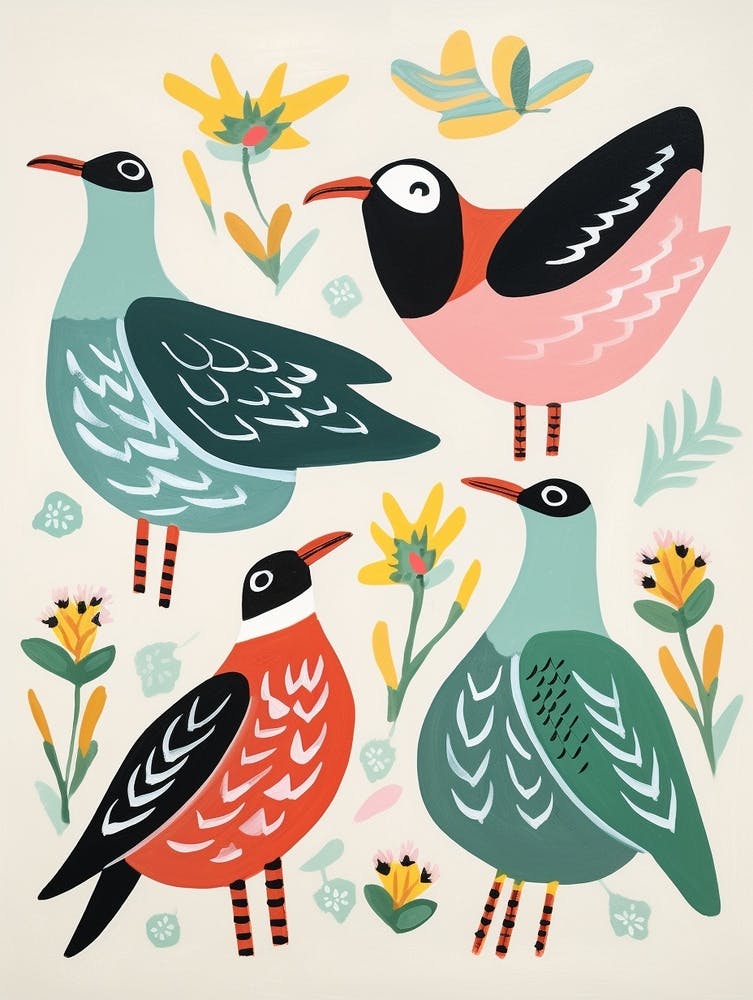 Peinture d'oiseau style Folk Mouette 6