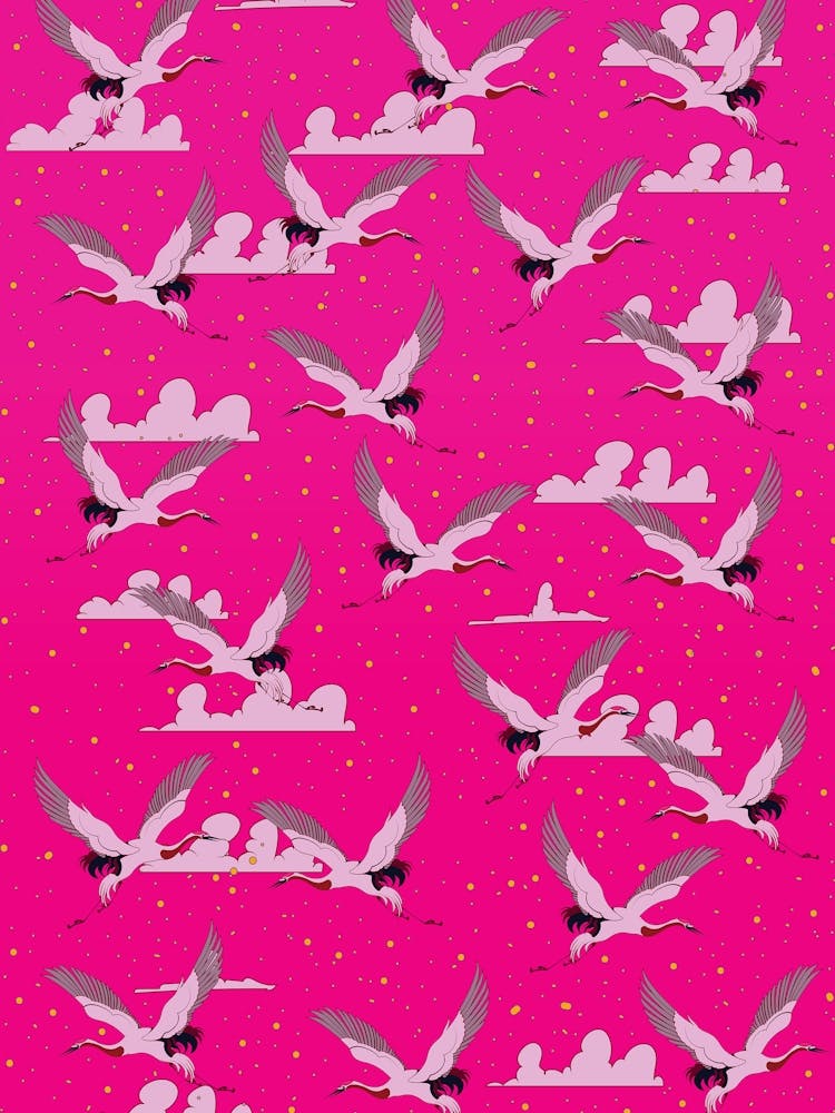 Japanese Pink Cranes Pattern
