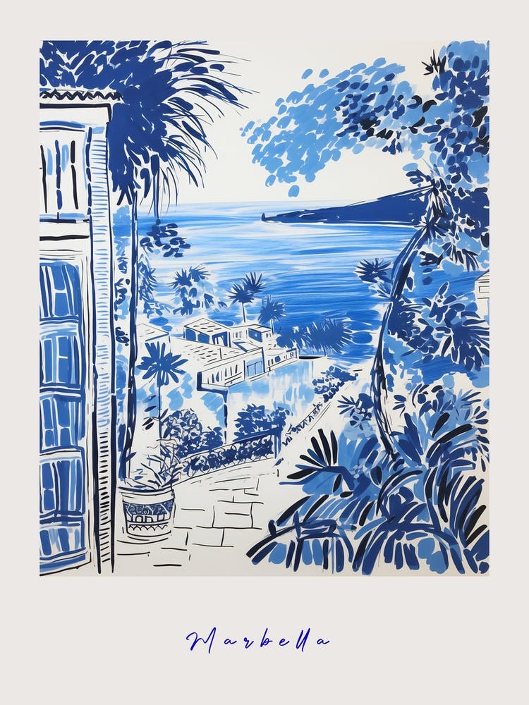 Marbella Spain Mediterranean Blue Drawing Poster
