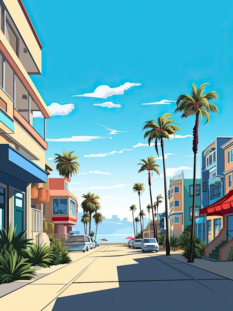 Venice Beach California, Usa, Flat Illustration 3