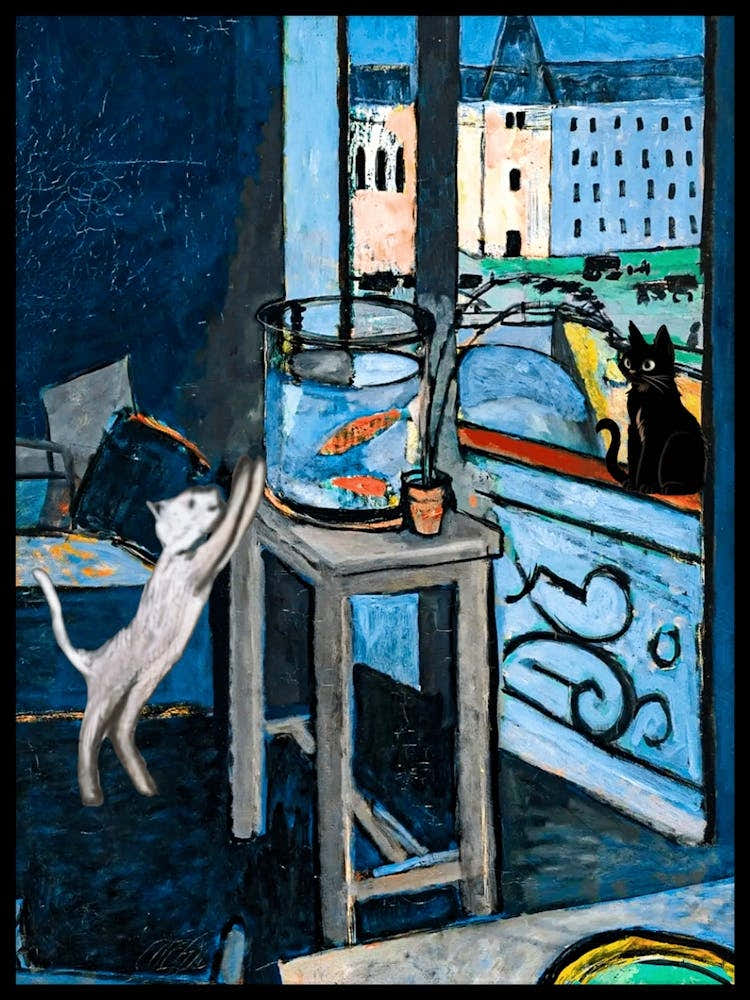 Henri Matisse Cats With Goldfish Funny Famous Cat Art Wall Decor 18th Century Antique Print Abstract in HD 1