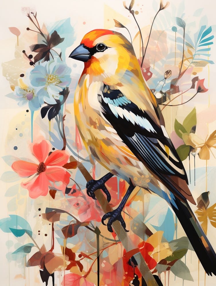 Bird Painting Collage American Goldfinch 2