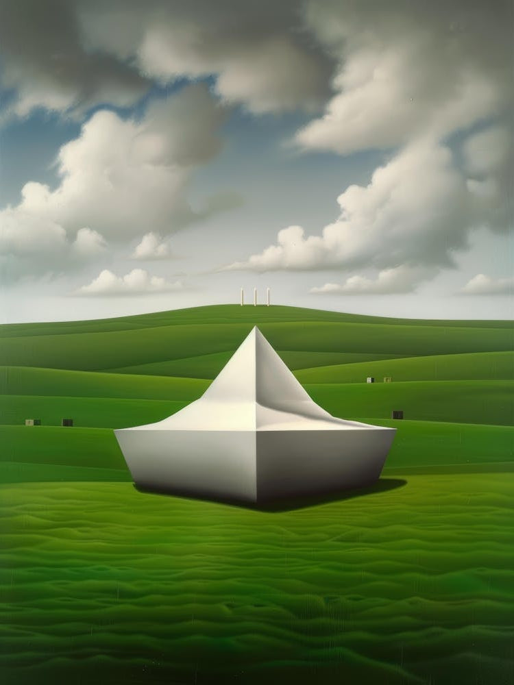 White Boat In A Green Field