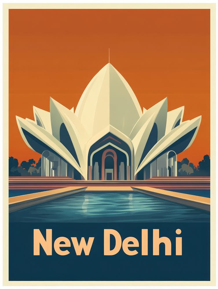 Aihrgdesign Ein von den 1970er Jahren inspiriertes Reiseposter für Neu-Delhi