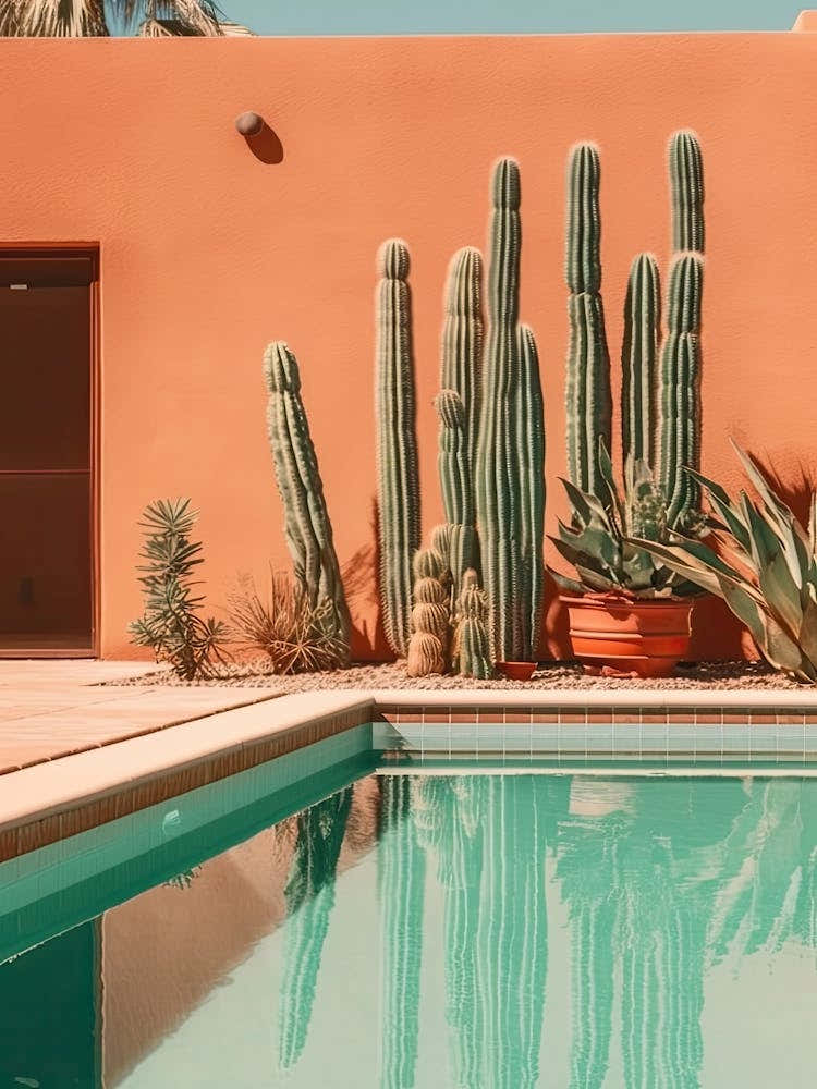 Morrocan Style Swimming Pool Cacti Summer Photography