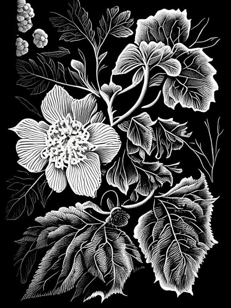 Blackberry Blossom Wildflower Linocut 2