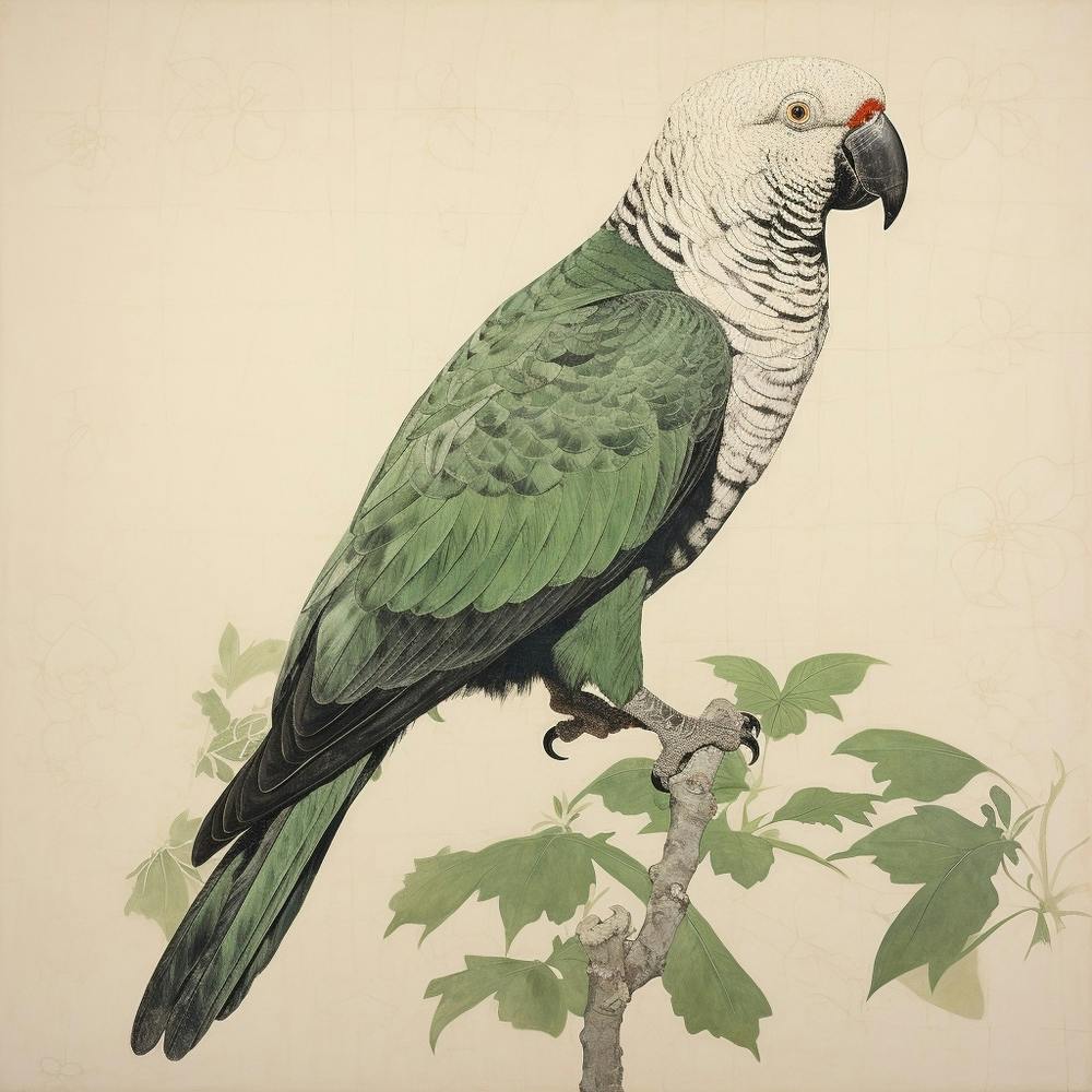 Ohara Koson Inspired Bird Painting Parrot 1 Square